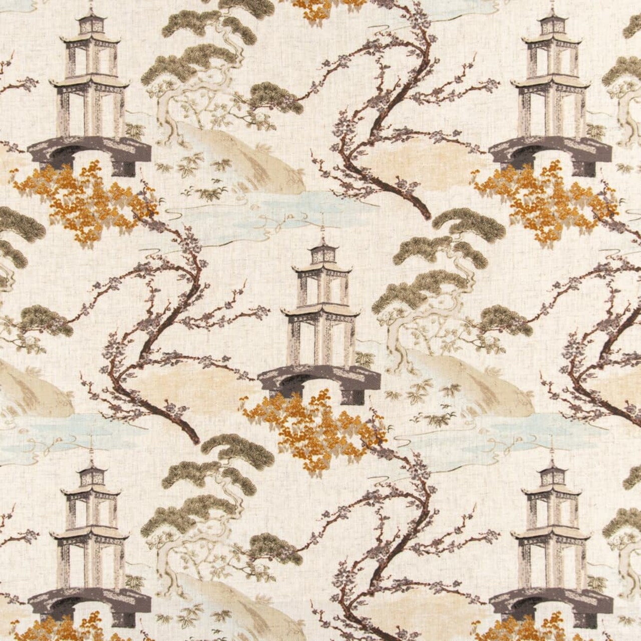 Ivory - Gold & Yellow,Green,Orange & Rust Global,Novelty,Toile Upholstery Fabric 54 Inches"
